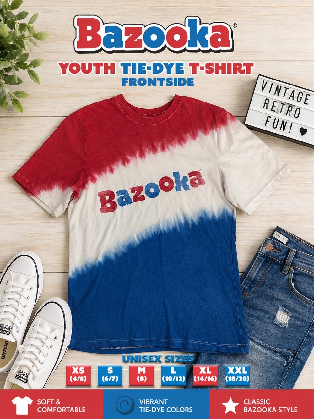 Bazooka Kids Red, White & Blue Tie-Dye Short Sleeve Tee
